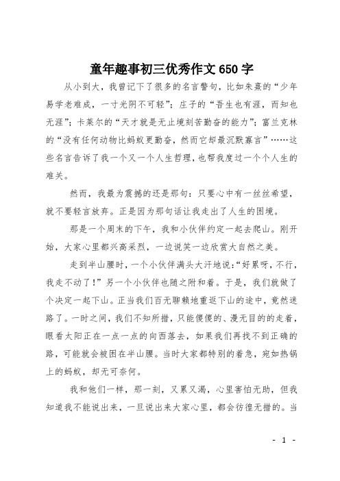 童年趣事初三优秀作文650字