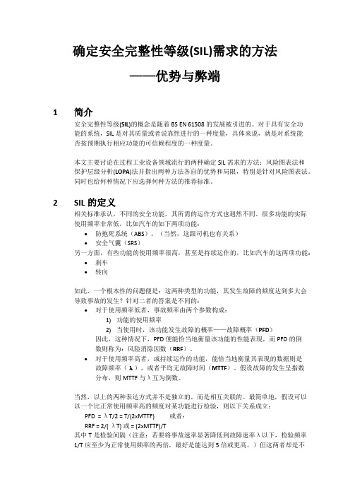 确定安全完整性等级(SIL)需求的方法