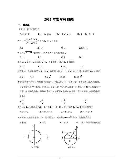 2011年潍坊市中考模拟考试数学试题(含答案)