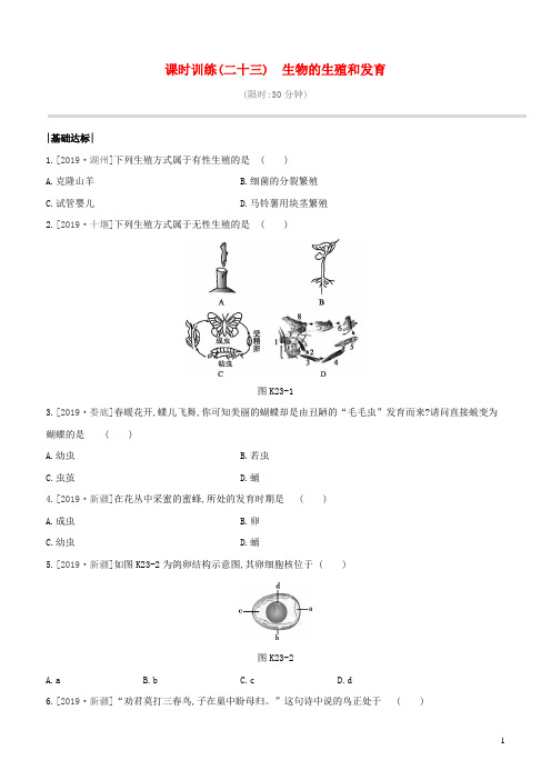 新课标2020年中考生物复习第六单元生命的延续发展和降地生活课时训练23生物的生殖和发育201911141101