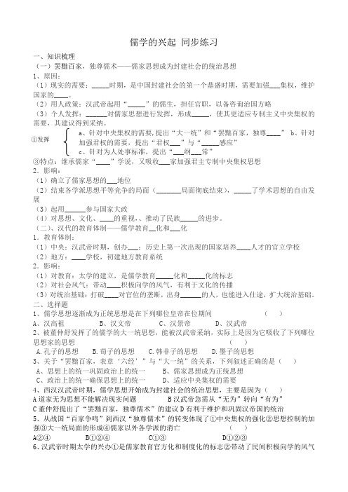 高中历史儒学的兴起 同步练习2人民版 必修3