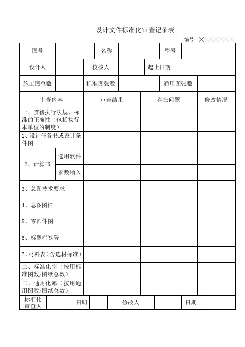 设计文件标准化审查记录表