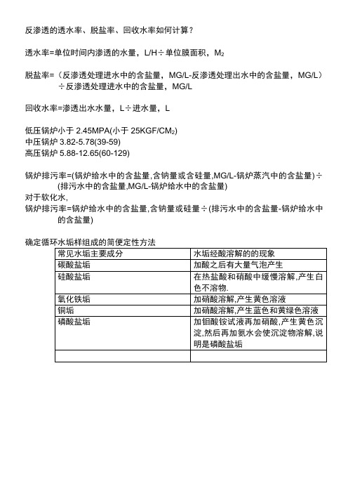 反渗透的透水率、脱盐率、回收水率如何计算