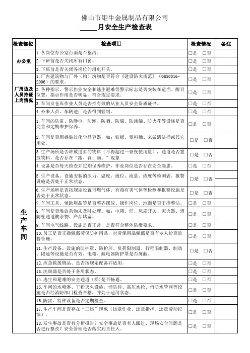 月安全生产检查表_1