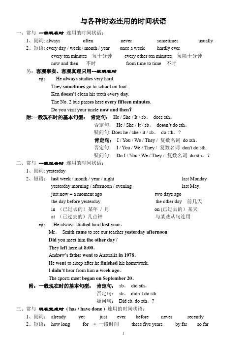 与各种时态连用的时间状语