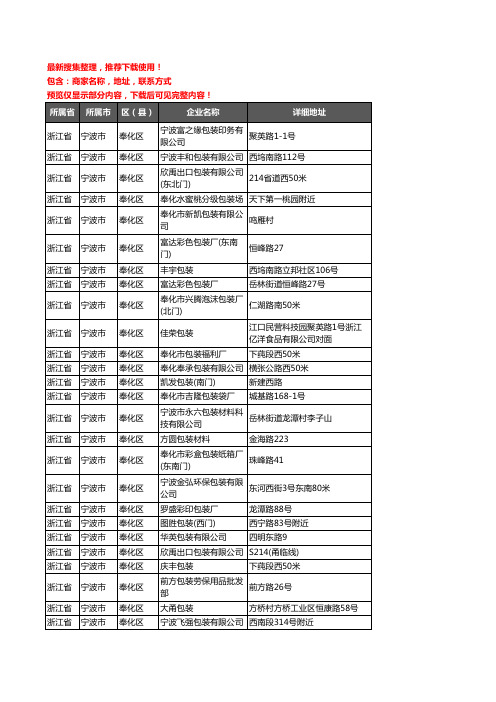 新版浙江省宁波市奉化区包装企业公司商家户名录单联系方式地址大全93家