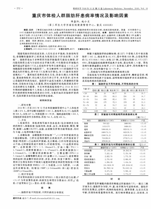 重庆市体检人群脂肪肝患病率情况及影响因素