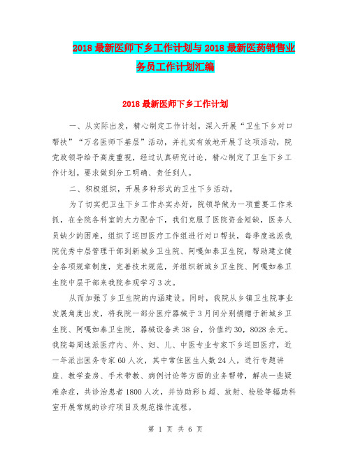 2018最新医师下乡工作计划与2018最新医药销售业务员工作计划汇编.doc