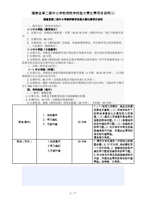 福建省第二届中小学教师教学技能大赛比赛项目说明(1)