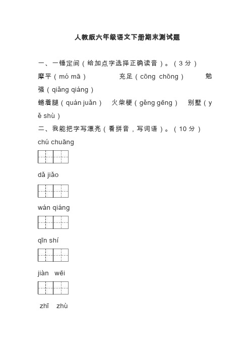 2020人教版语文六年级下册期末试卷十二