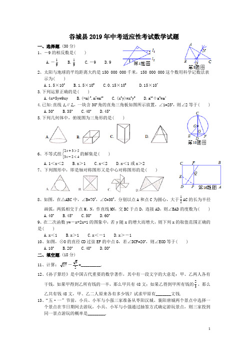 谷城县2019年中考适应性考试数学试题