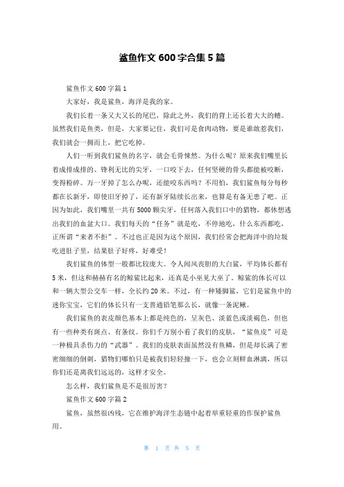 鲨鱼作文600字合集5篇