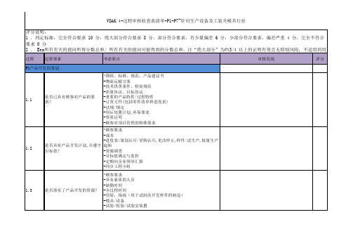 VDA6.4-过程审核检查表清单-P1-P7~针对生产设备工装夹模具行业-