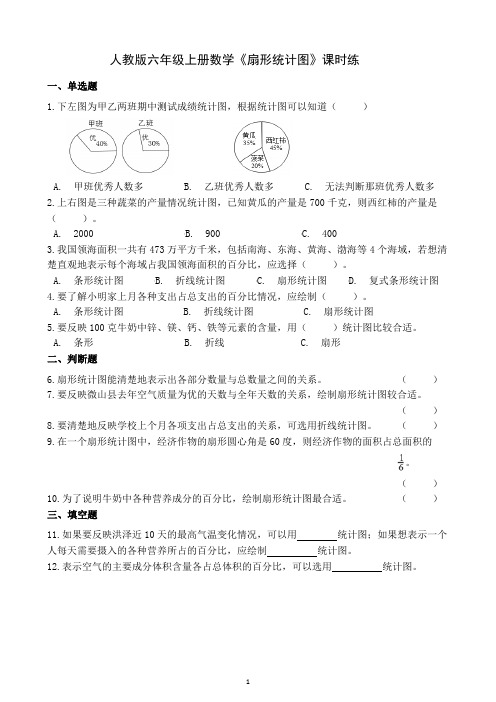 人教版六年级上册数学《扇形统计图》课时练