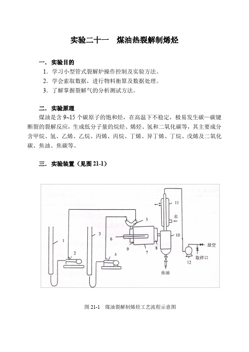 实验二十一煤油热裂解制烯烃