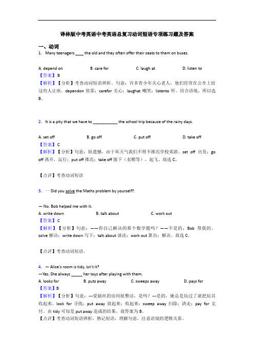 译林版中考英语中考英语总复习动词短语专项练习题及答案