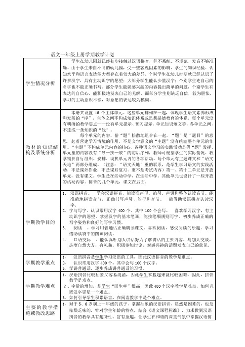 北师大版小学语文一年级上册全册教案(表格版65页)