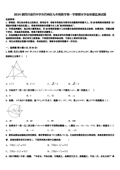 2024届四川省巴中学市巴州区九年级数学第一学期期末学业质量监测试题含解析