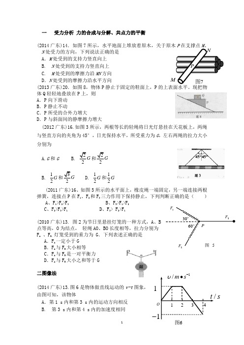 广东2010-2014高考物理选择题分类汇编(名师)