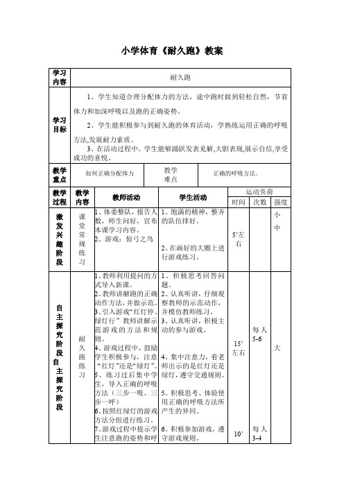 小学体育耐久跑教案