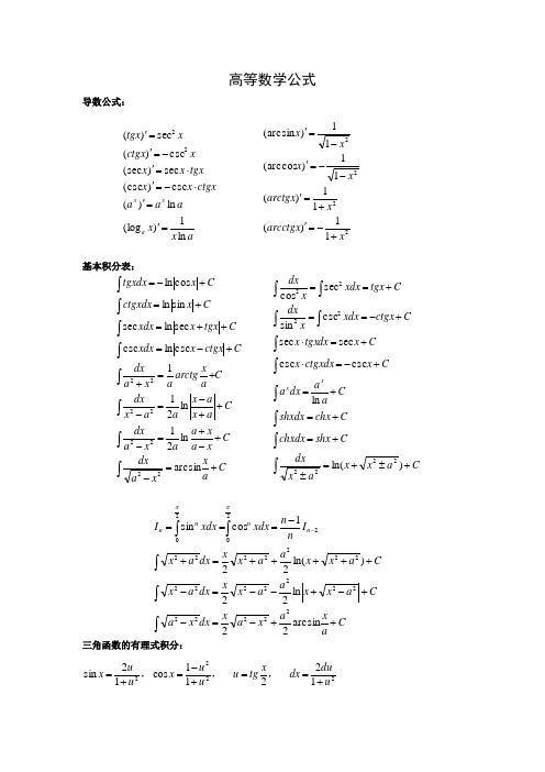 研究生考研数学公式(高数线代