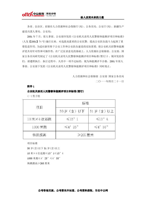 关于印发公安机关录用人民警察体能测评项目和标准(暂行)的通知