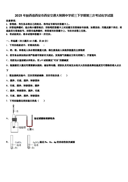 2025年陕西省西安市西安交通大附属中学初三下学期第三次考试化学试题含解析