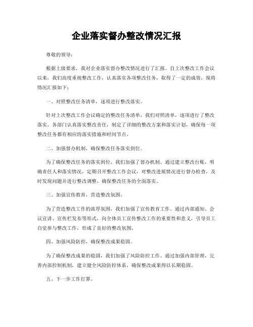 企业落实督办整改情况汇报