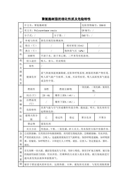 4危险化学品聚氨酯树脂的理化性质及危险特性表MSDS