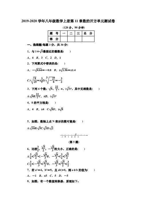 2019-2020学年华师大版八年级数学上册第11章数的开方单元测试卷(含答案)