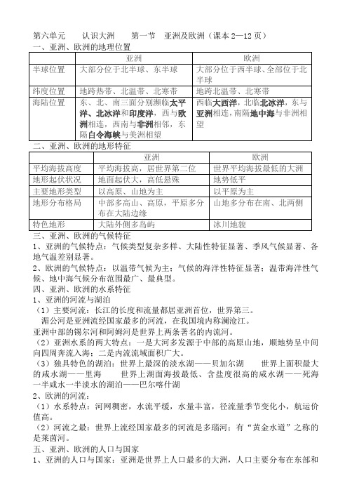 湘教版七年级地理下册期中复习知识点