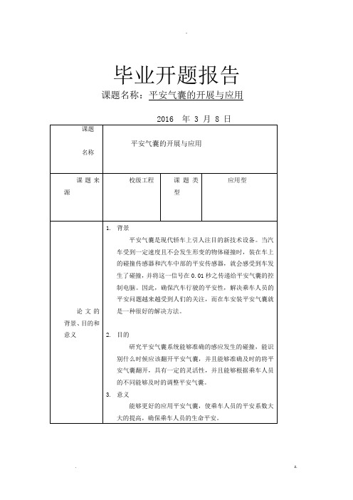 安全气囊的发展和应用_开题报告书