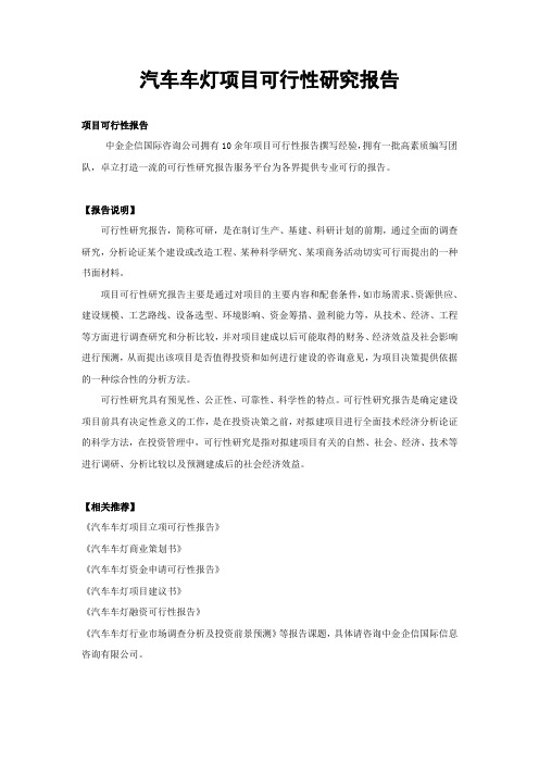 汽车车灯项目可行性研究报告