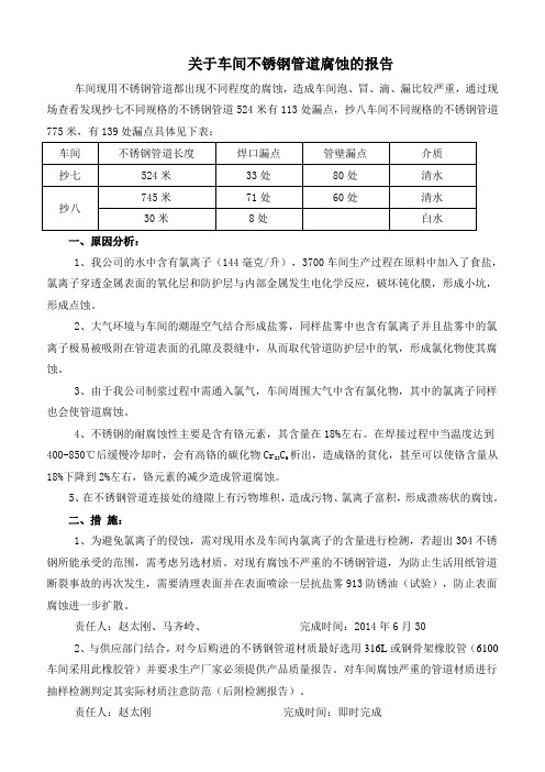 不锈钢管道生锈报告