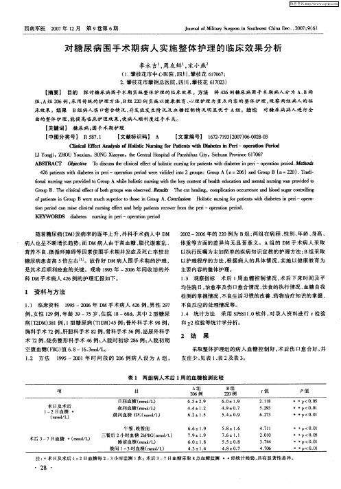 对糖尿病围手术期病人实施整体护理的临床效果分析