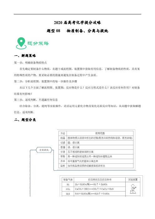 2020届高考化学提分攻略 题型08  物质制备、分离与提纯(含解析)