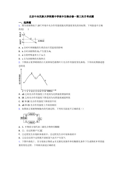 北京中央民族大学附属中学高中生物必修一第三次月考试题