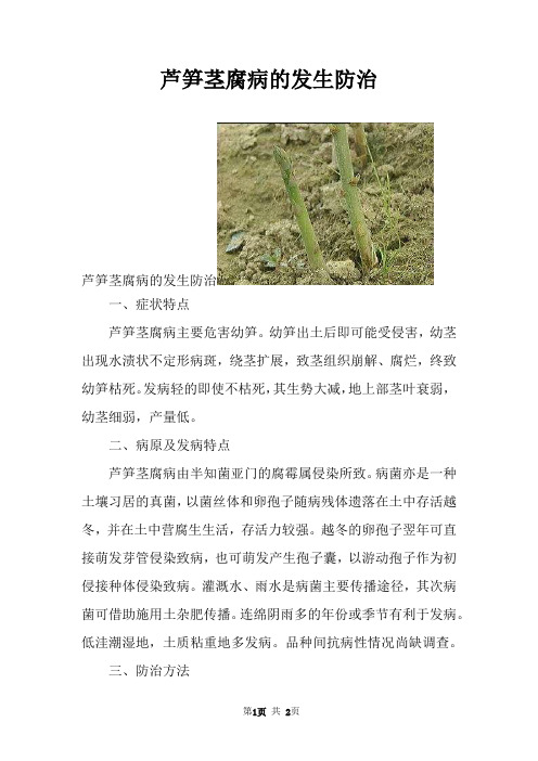 芦笋茎腐病的发生防治