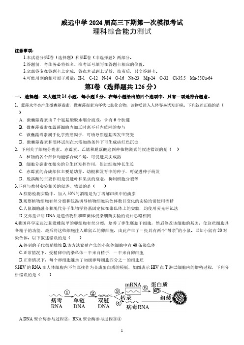 2024届四川省内江市威远中学校高三下学期第一次模拟考试理综