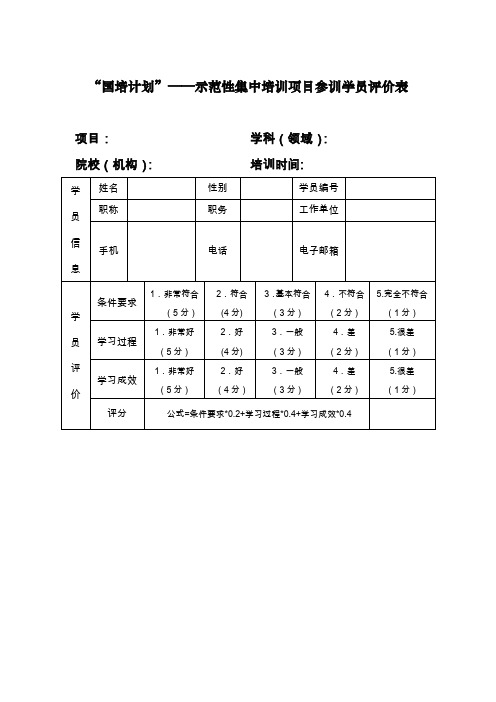 国培计划——示范性集中培训项目参训学员评价表