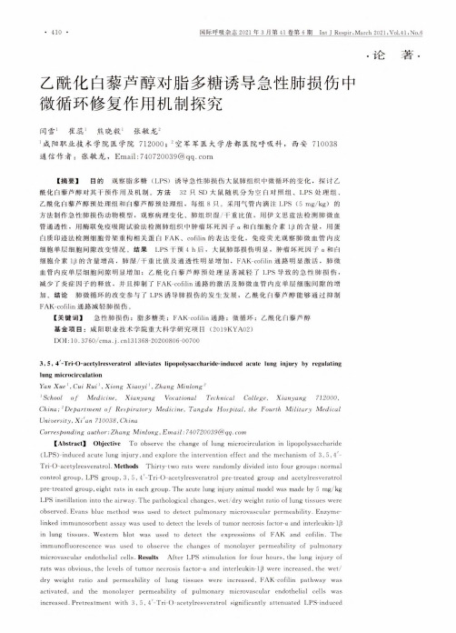 乙酰化白藜芦醇对脂多糖诱导急性肺损伤中微循环修复作用机制探究