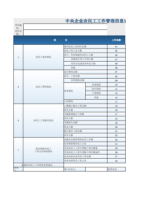 国资委中央企业农民工工作管理信息表及填写说明