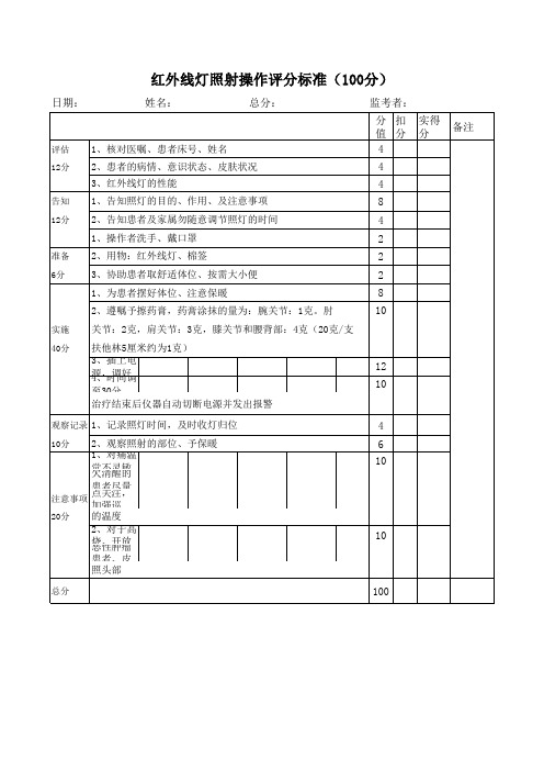 红外线灯评分标准