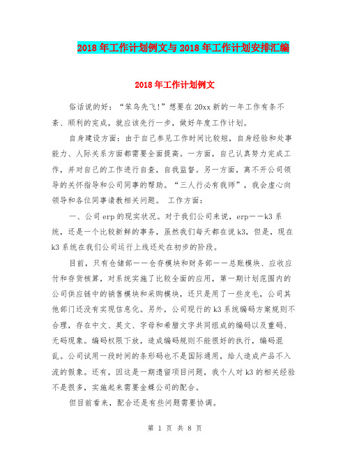 2018年工作计划例文与2018年工作计划安排汇编.doc