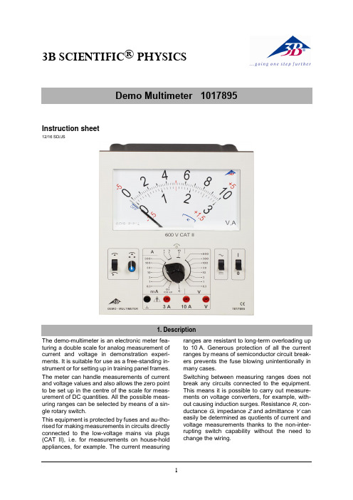 3B S CIENTIFIC 演示多功能多尺度电压电流计说明书