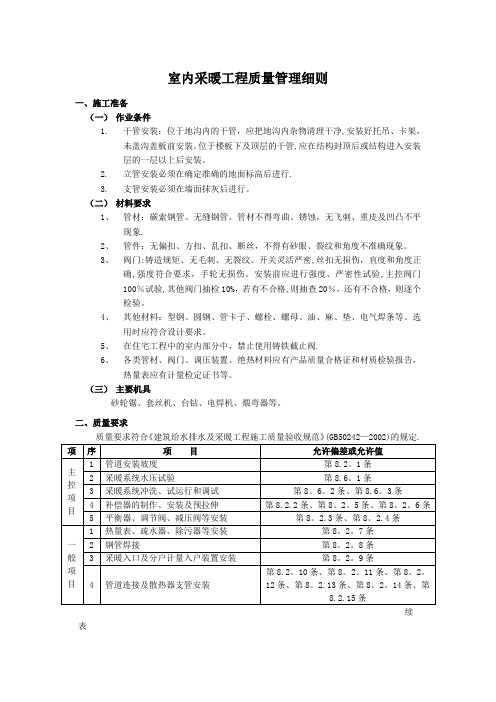 室内采暖管道施工工艺质量标准