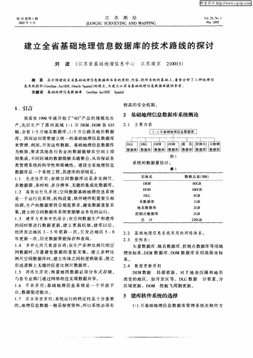 建立全省基础地理信息数据库的技术路线的探讨