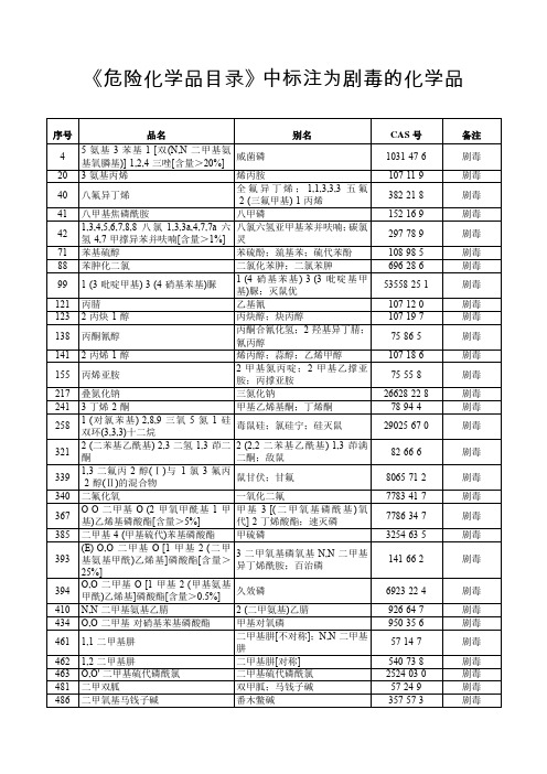 《危险化学品目录》中标注为剧毒的化学品