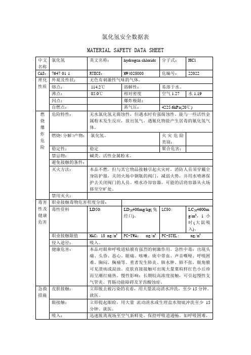 氯化氢安全数据表