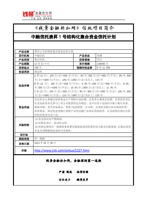 中融信托唐升1号结构化集合资金信托计划